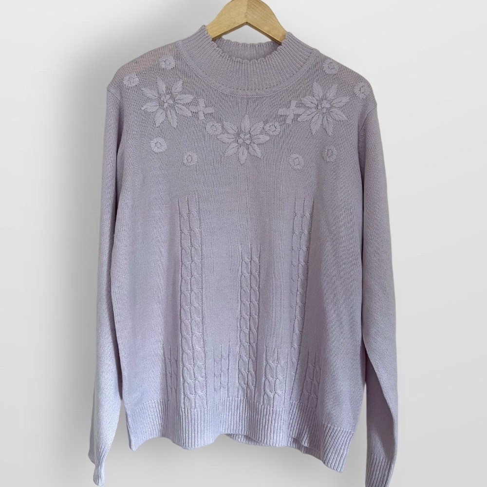 Purple Grandma Sweater Embroidered Flowers - Picture 3 of 8